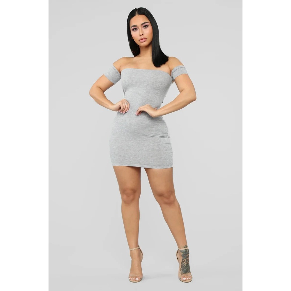 Fashion‎ Nova Simple Dreams Off Shoulder Mini Dress Heather Grey Size Large NEW